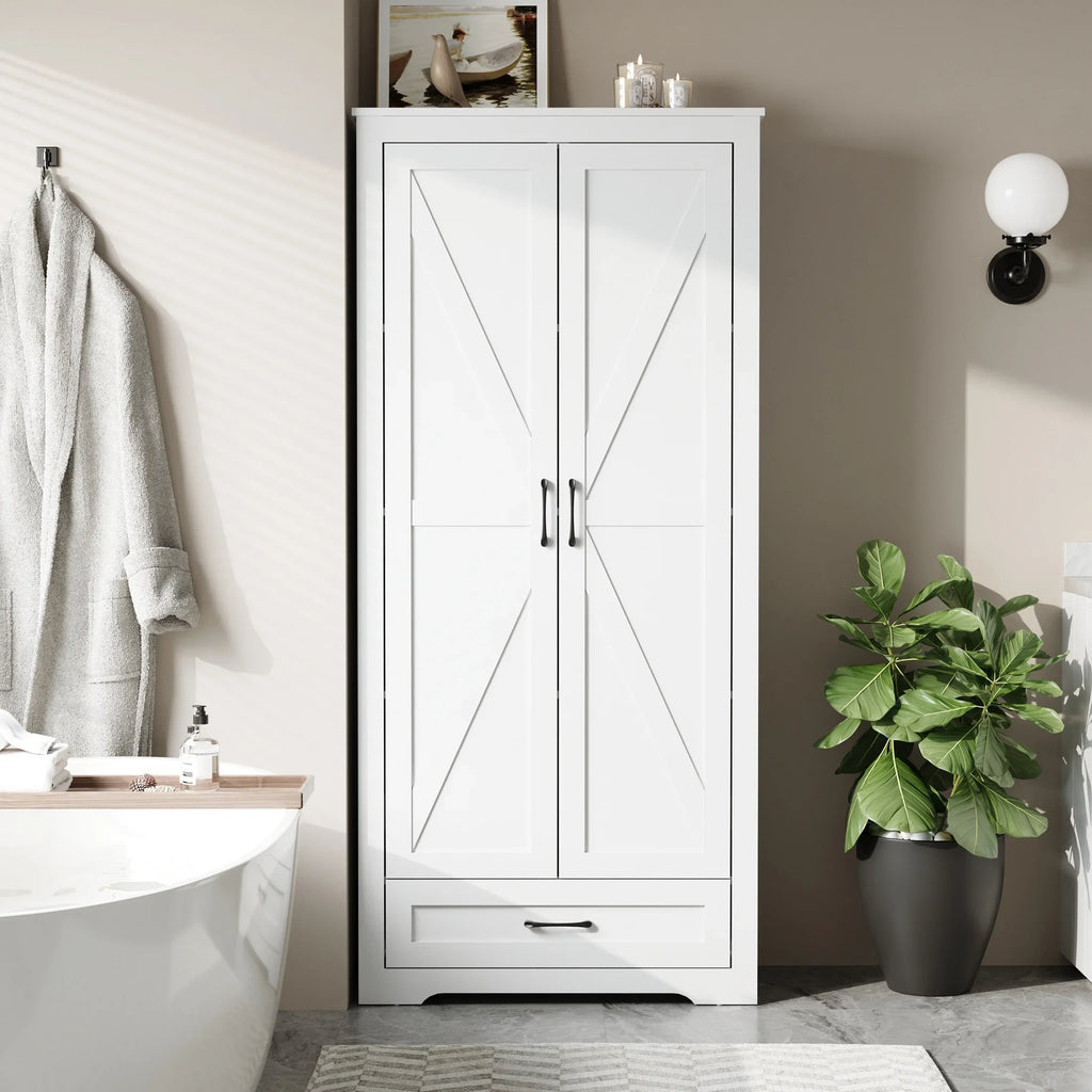 YouTrend 69" Tall Kitchen Pantry,Farmhouse Storage Cabinet with 2 Barn Doors 4 Adjustable Shelves and Large Drawer for Dining Room,Living Room,Bathroom,White - image 10