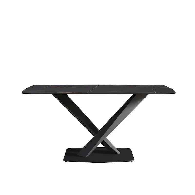 63-Inch Contemporary Dining Table with Slate Stone Surface and Metal Legs, Marble Finish - image 34