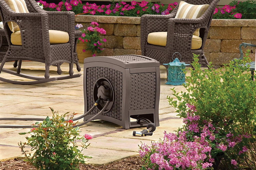 Suncast Aquawinder 125 Wicker Garden Hose Reel Lightweight Portable Hands Free Water Powered Retractable Hose Reel Java - image 2