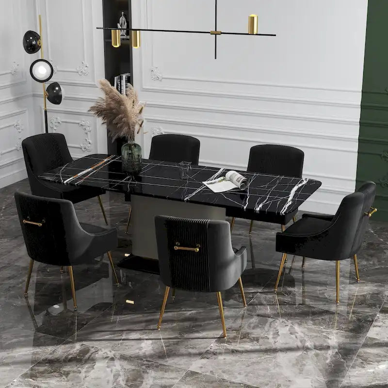 SEYNAR Set of 6 Modern Glam Boucle Velvet Dining or Vanity Chairs with Rear Handle - image 10