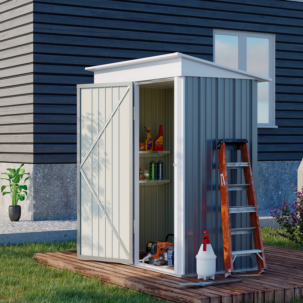 Outsunny 5' x 3' Small Steel Outdoor Storage Shed with Floor, Gray - image 1