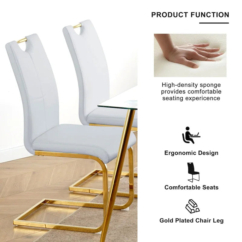 4-Piece Modern Faux Leather Dining Chair Set with Gold Metal Legs and Padded Seats - image 23