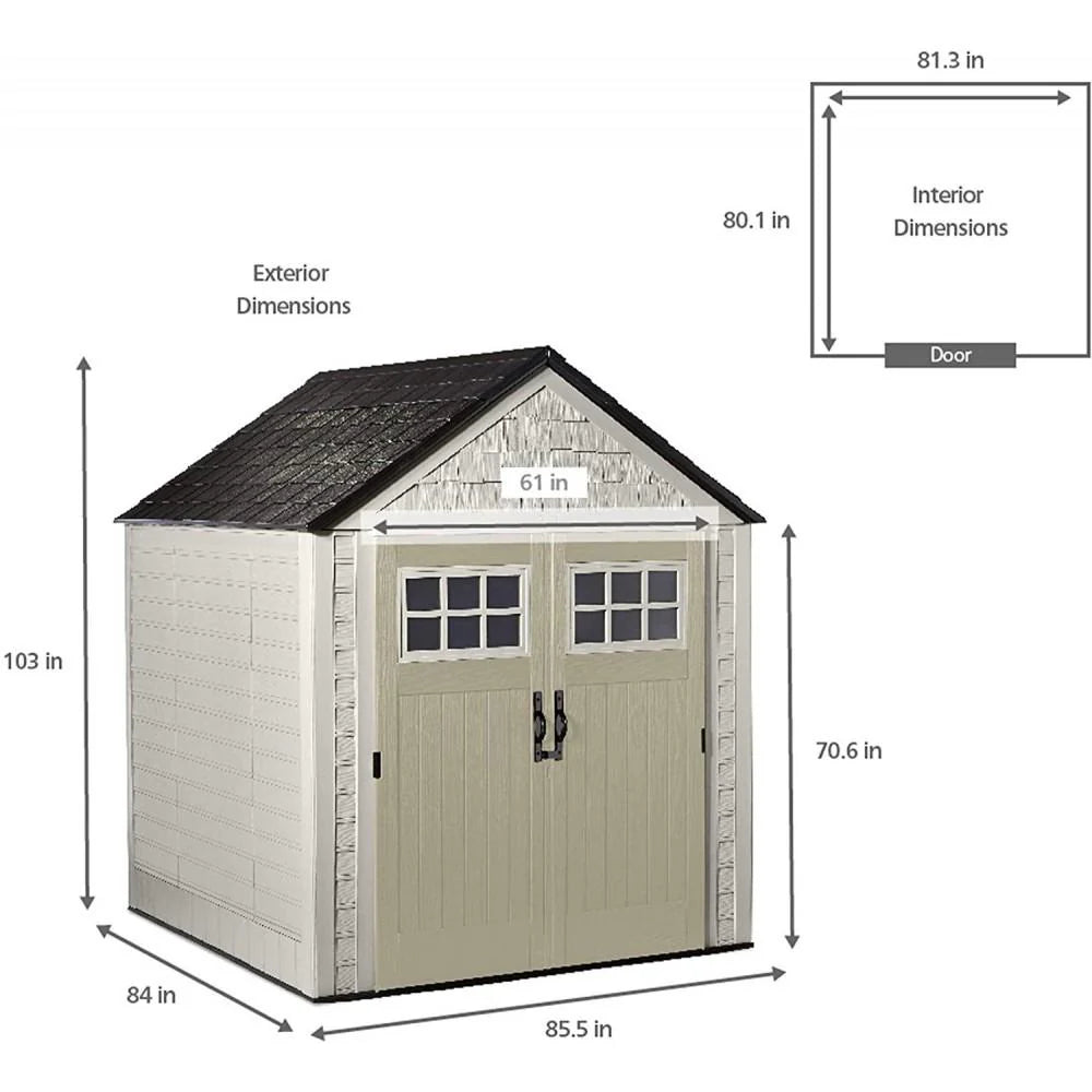 Rubbermaid 7×7 Ft Durable Weather Resistant Resin Outdoor Garden Storage Shed with Windows and Utility Hooks, Sand - image 3