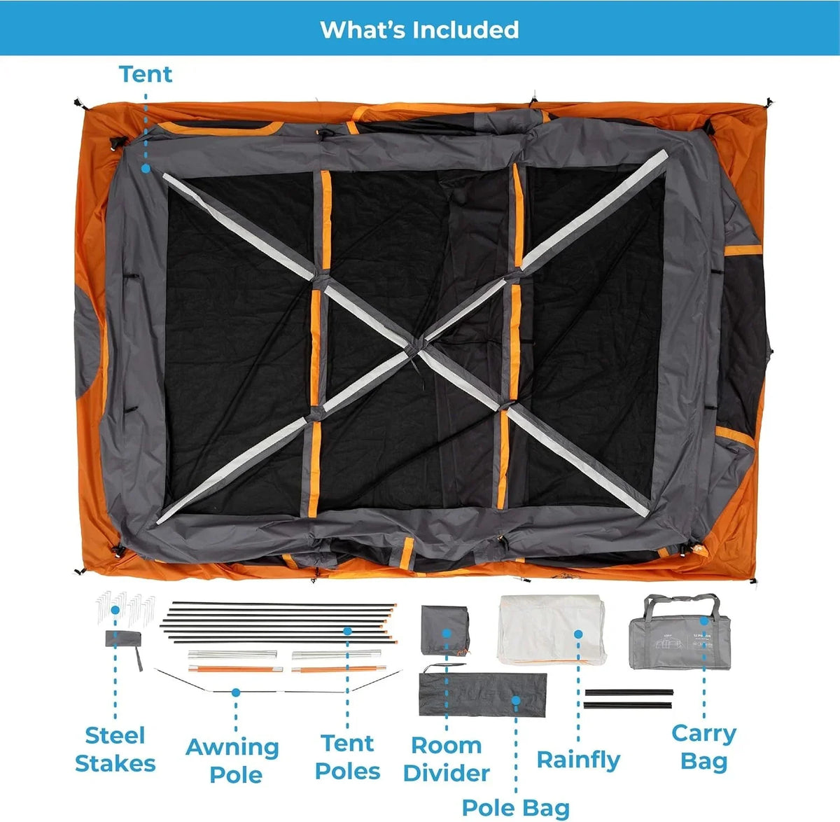 CORE Straight Wall Cabin Tents / 10 Person / 11 Person / 12 Person Large Multi Room Family Tents for Car Camping & Outdoor Adventures - image 28