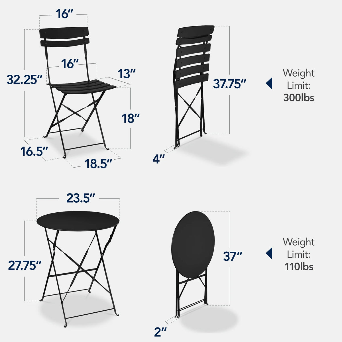 Best Choice Products 3-Piece Small Bistro Set, Folding Patio Furniture Set of 2 Chairs and Table - Black - image 5