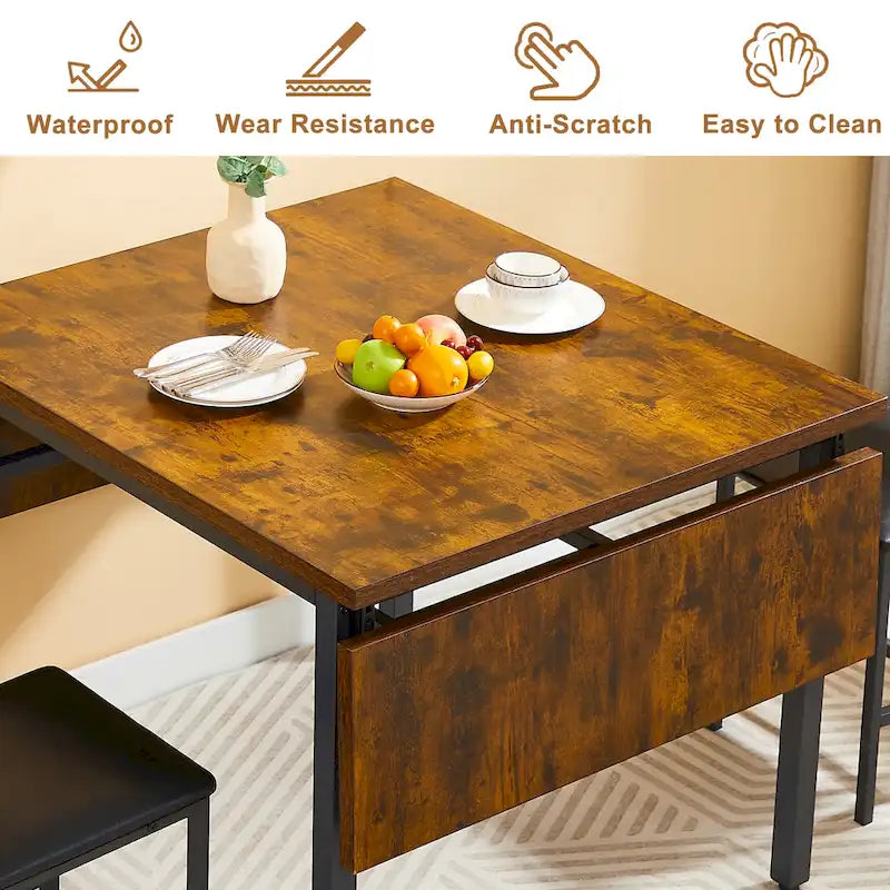 Contemporary Industrial 63.2" Extendable Dining Table with Drop Leaf, Accommodates 6 - image 16