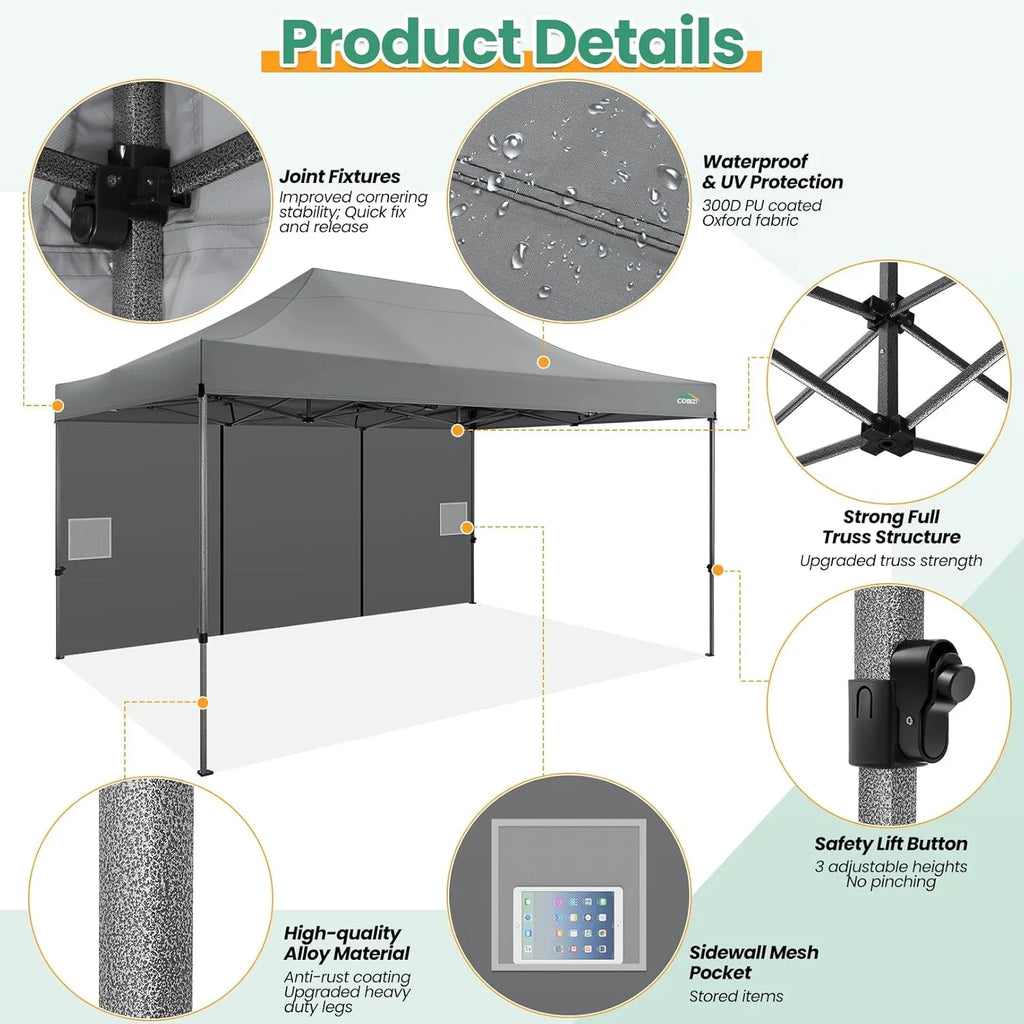 COBIZI 10x20 Heavy Duty Pop up Canopy Tent with 6 sidewalls Easy Up Commercial Outdoor Canopy Wedding Party Tents for Parties All Season Wind & Waterproof Gazebo with Roller Bag,Black(Frame Thickened) - image 82