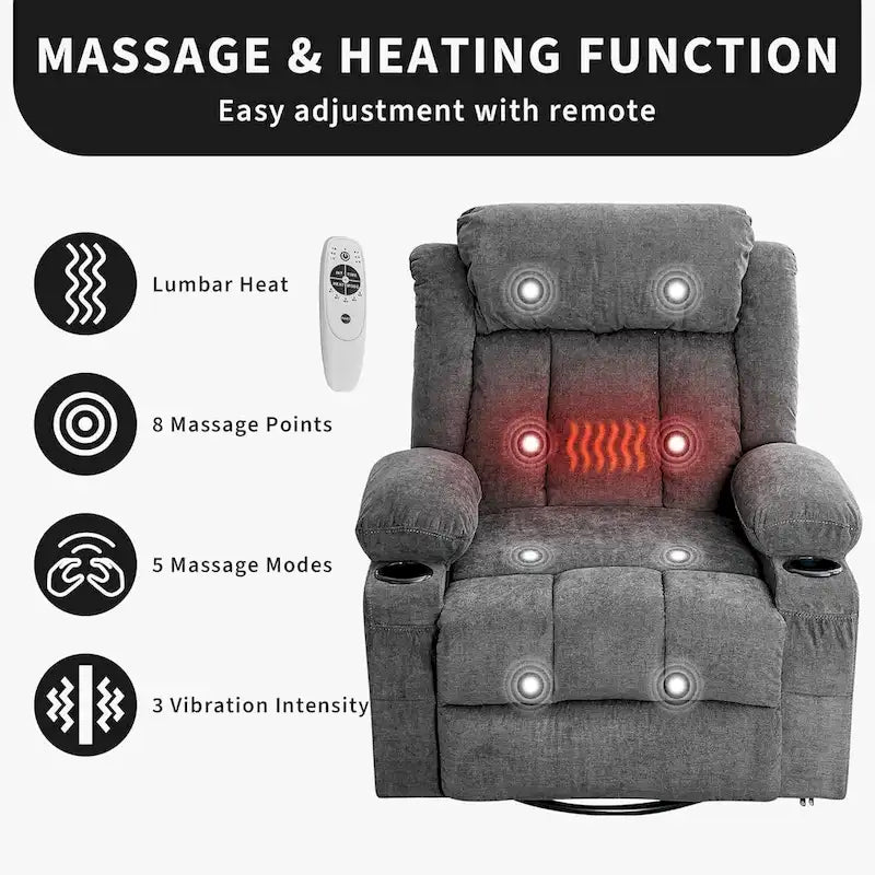 Recliner Chair, Rocking Chairs with Massage and Heat, Side Pockets and Cup Holder - image 7