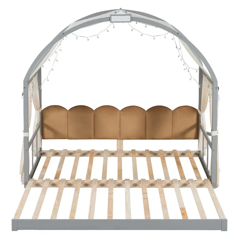Gray Twin Bed with Arched Canopy and Trundle - image 11