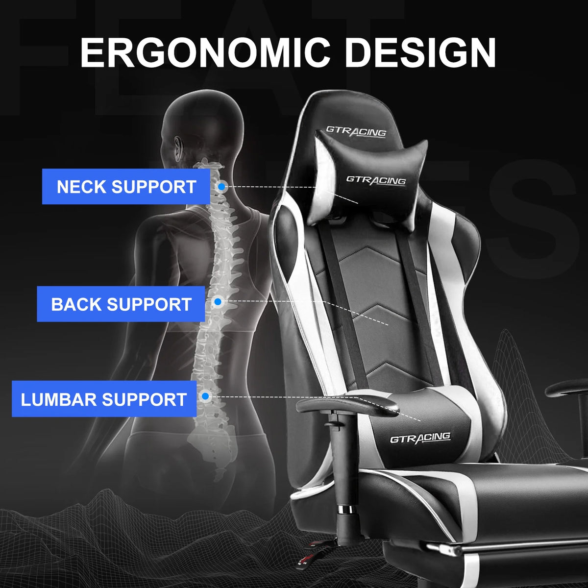 GTRACING Gaming Chair, Ergonomic Office Desk Chair with Lumbar Support, PU Leather, Footrest & Adjustable Headrest, Red - image 44