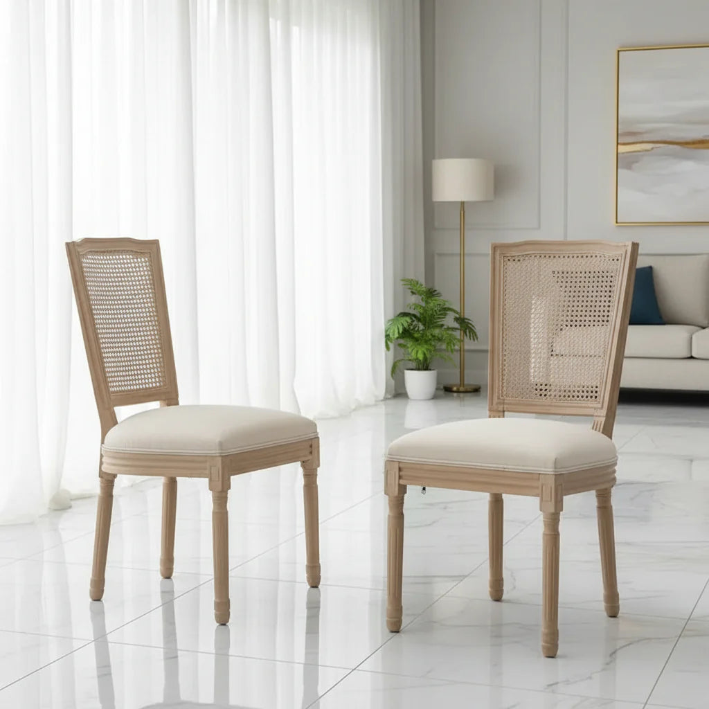 Set of 2 Antique Rattan-Back Dining Chairs with Solid Wood Frame - image 1