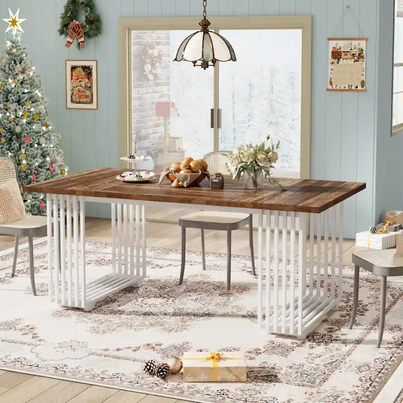 Modern Dining Table with Rectangular Top and Metal Base for 6 to 8 Seating - image 10