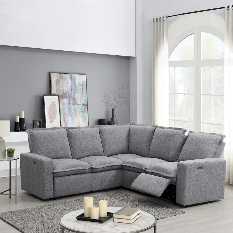 Linen Upholstered Power Recliner L-Shaped Sectional Sofa with USB Port - Soft Home Theater Seating for Living Room - image 12