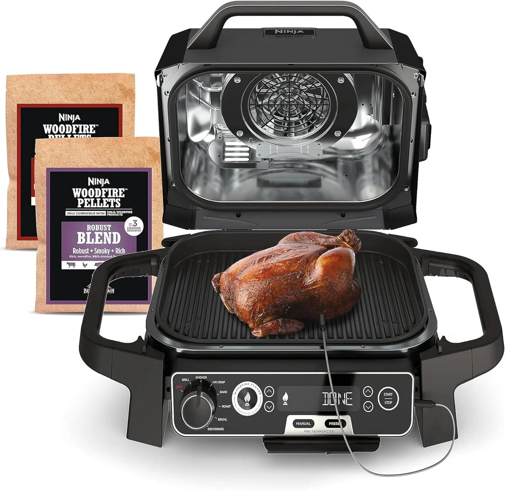 7-in-1 Grill & Smoker with Thermometer, Air Fryer, BBQ, Bake, Roast, Broil - Portable Electric Outdoor Grill, Grey - image 11