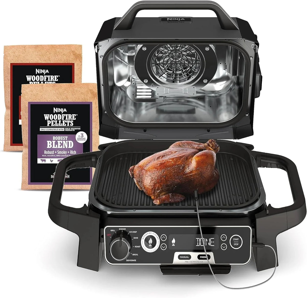 7-in-1 Grill & Smoker with Thermometer, Air Fryer, BBQ, Bake, Roast, Broil - Portable Electric Outdoor Grill, Grey - image 11