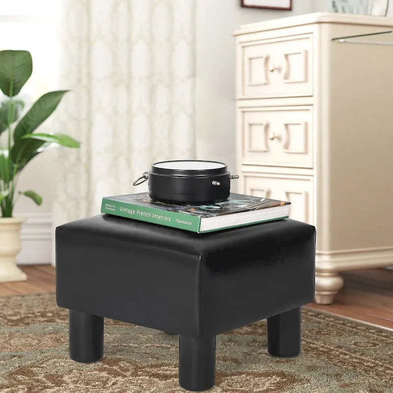 Square Footrest Stool with Upholstered Seat and Wooden Legs - image 15