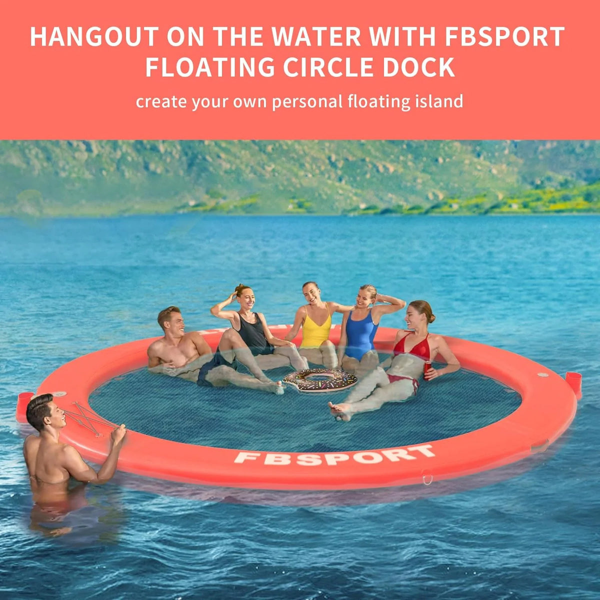 Inflatable Dock Floating Platform 8ft Inflatable Water Hammock Floating Deck for Lake W/Cupholder Round Floating Ring Float Ring Pool Float Raft Lounger Island Platform Pad - image 20