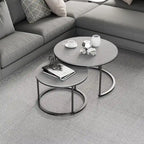 Round Sintered Stone Top Nesting Coffee Table with Black Metal Frame - 31.5 x 17.7 Inches - image 6