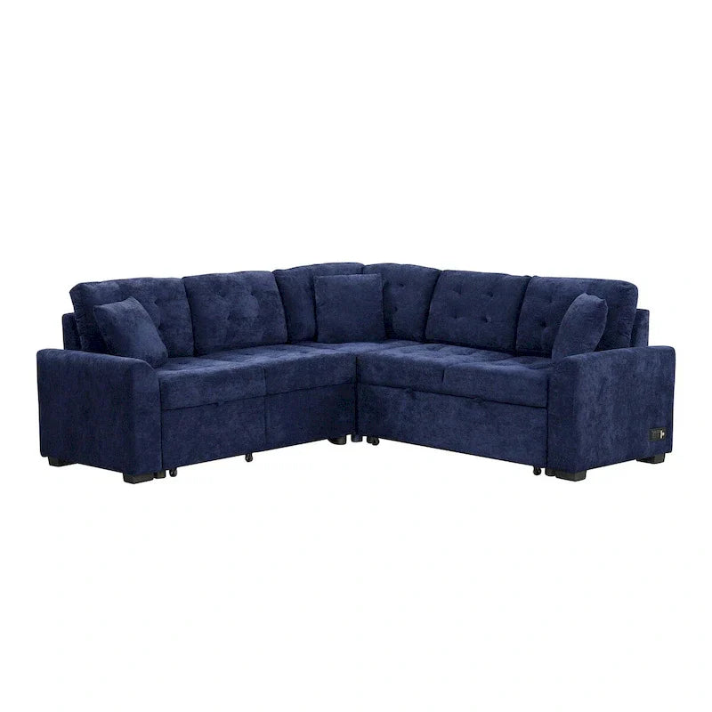 82.6-Inch L-Shaped Sleeper Sofa with Pull-Out Feature, Wheels, USB Ports, and Power Sockets - Dimensions: 82.6W x 82.6D x 33H - image 4