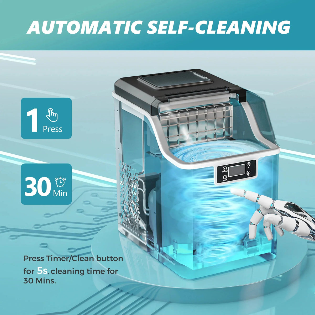 EUHOMY 14'' Cube Ice Compact Ice Maker Selectable Ice Thickness with Water Bucket - image 7