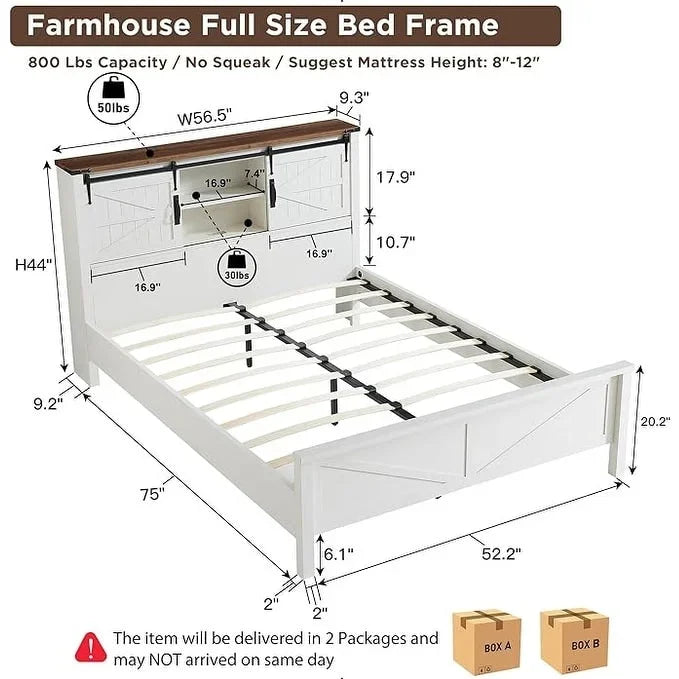 Farmhouse Platform Bed with Storage Headboard Sliding Doors and Charging Station - image 3
