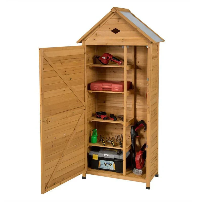 63" Wood Outdoor Storage Shed Lockable Garden Tools Storage Cabinet with 5 Shelves, Galvanized Sheet Roof - image 10