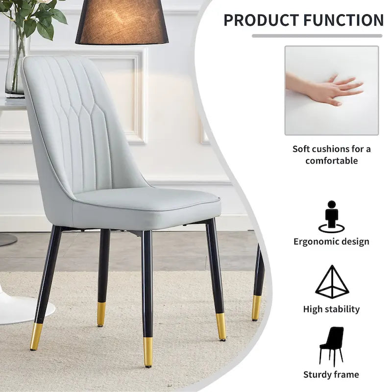 Contemporary Set of 4 Faux Leather Dining Chairs with Cushioned Backrests and Metal Legs – Ideal for Dining Rooms, Living Rooms, and Bedrooms - image 8