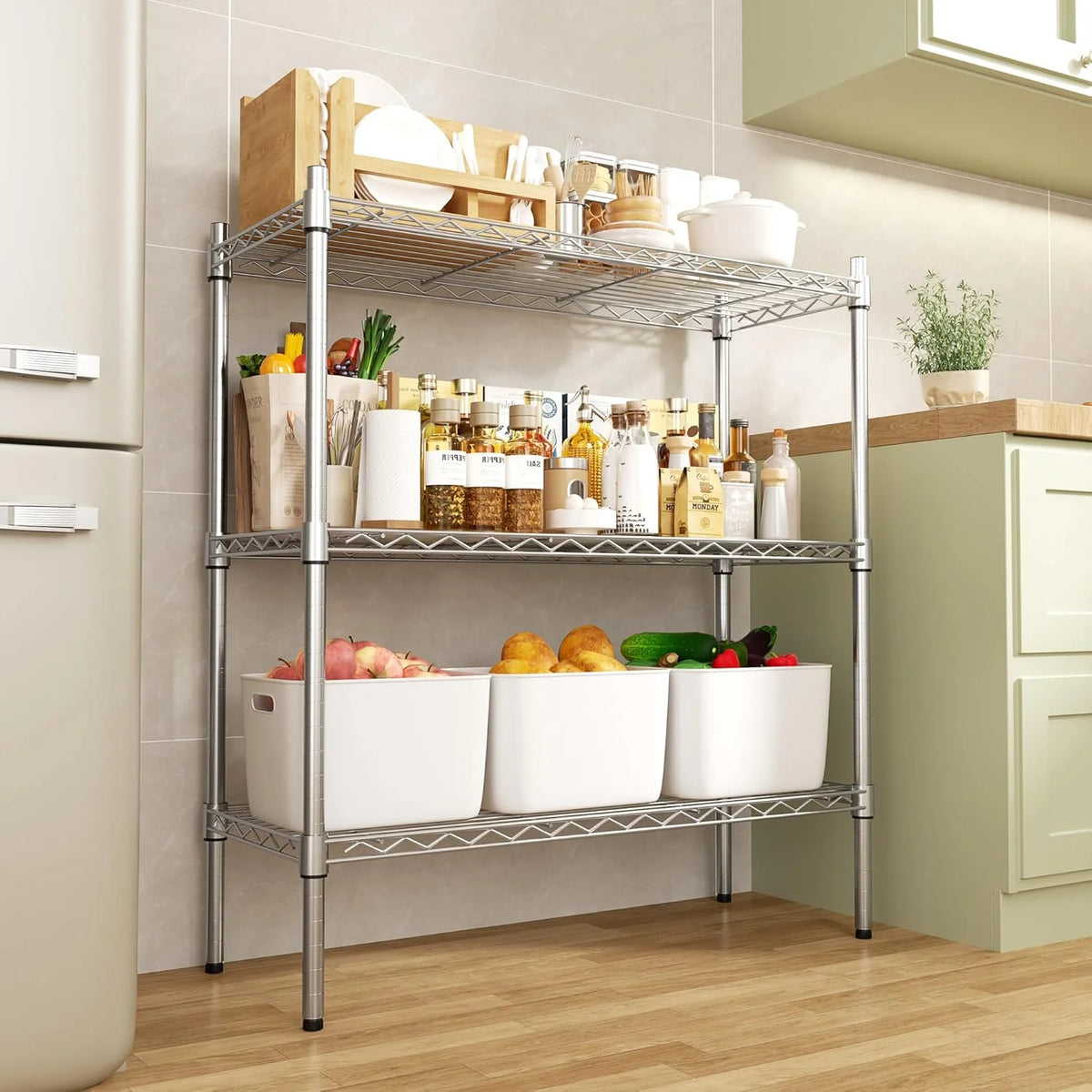 3-Shelf Storage Wire Shelves Heavy Duty 3 Tiers Standing Shelving Units Adjustable Metal Organizer Wire Rack, Chrome - image 2