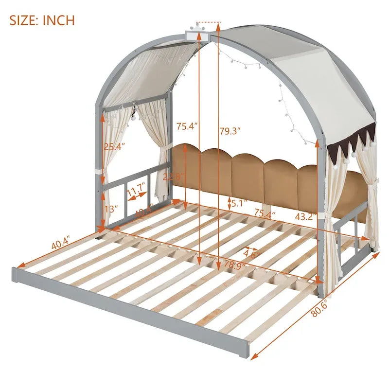 Gray Twin Bed with Arched Canopy and Trundle - image 13