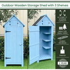 Hanover Sturdy Durable Waterproof Wood Outdoor Vertical Storage Shed, 70.40"x 30.30"x21.30", Blue - image 2