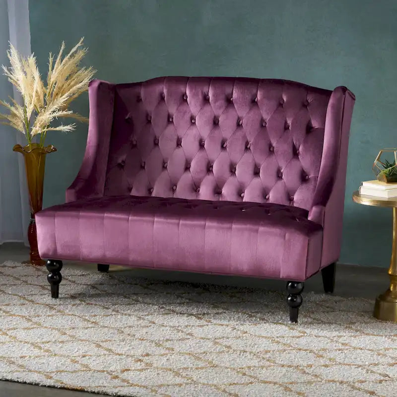 Christopher Knight Home Leora Contemporary Glam Tufted Velvet Wingback Loveseat - image 2