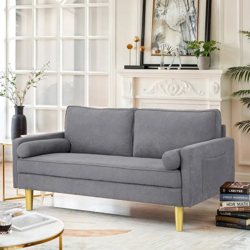 Elegant 65-Inch Orange Polyester 2-Seater Loveseat with Side Pockets and Round Cushions - image 11