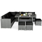 7 Pcs Rattan Patio Dining Furniture Sectional Sofa Set with Dining Table, Ottomans & Cushions - image 59