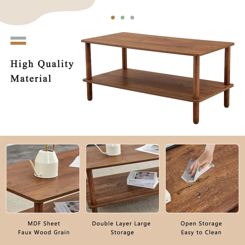 39-Inch Coffee Table with Two-Tier Design and Rubberwood Legs - image 26