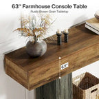 63-Inch Brown and Gray Slim Wooden Console Table for Entryway - image 15