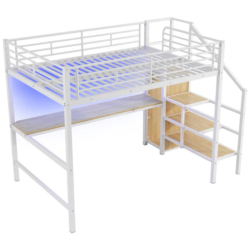 Complete Loft Bed Set with Desk, Storage Staircase, Compact Wardrobe, and LED Lighting - image 29