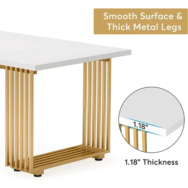 Modern Dining Table with Rectangular Top and Metal Base for 6 to 8 Seating - image 7