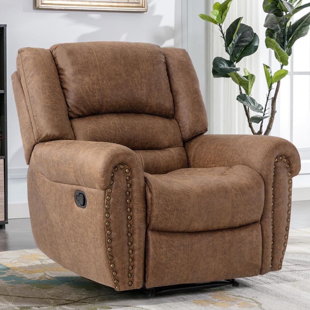 CANMOV Leather Recliner Chair, Classic and Traditional Manual Recliner Chair with Comfortable Arms and Back Single Sofa for Living Room, Nut Brown - image 45