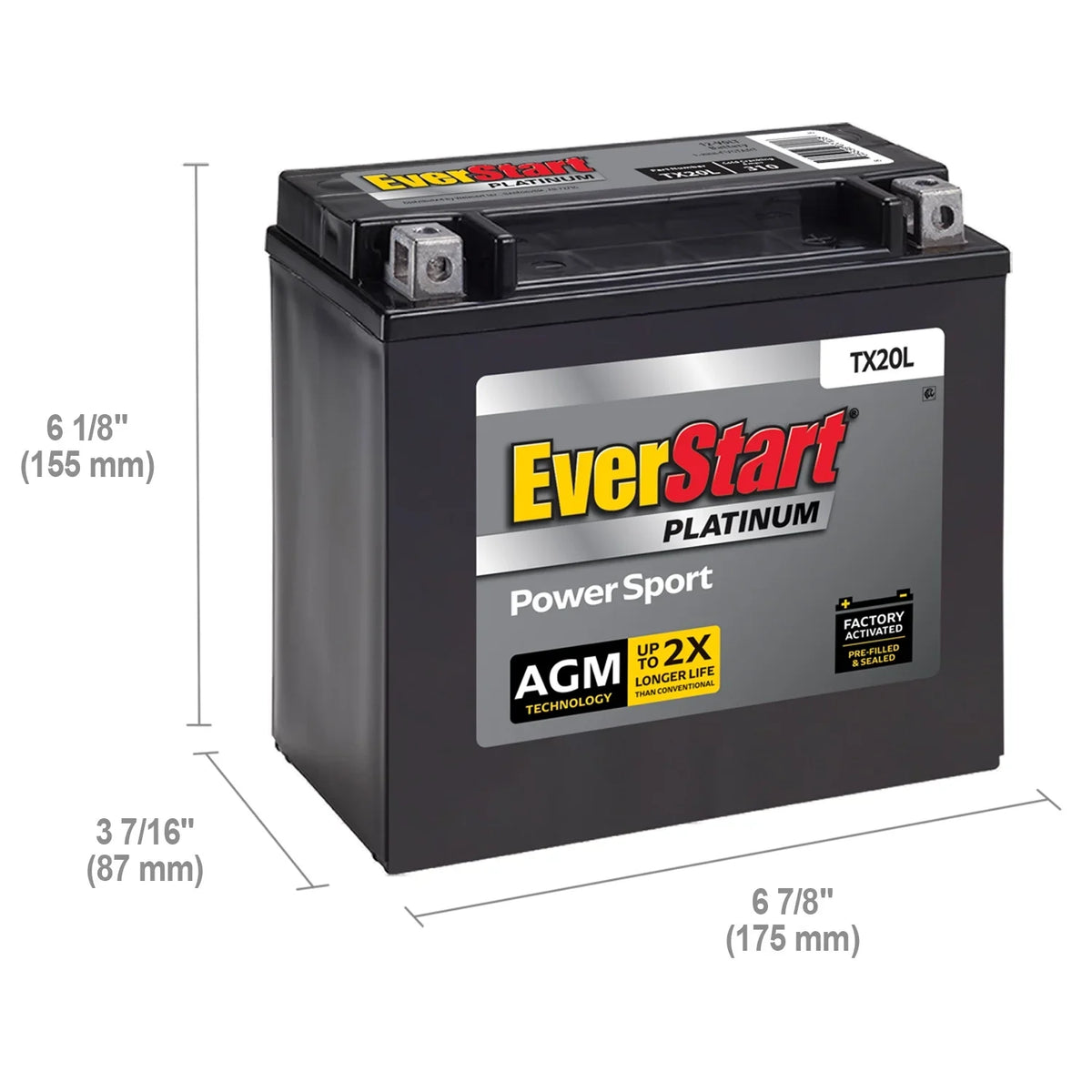 EverStart Platinum AGM Power Sport Battery, Group Size TX20L 12 Volt, 310 CCA - image 2