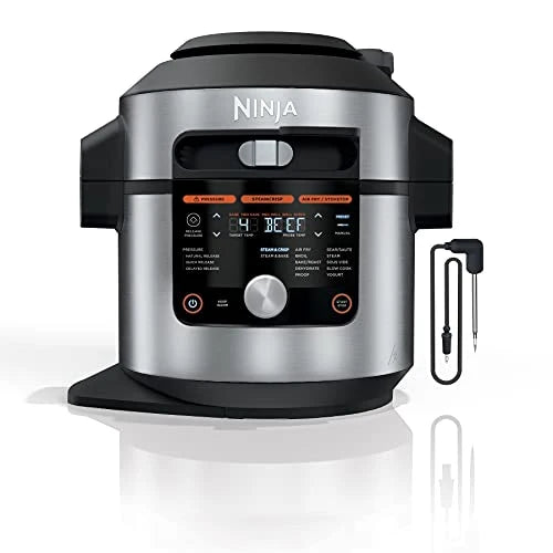 OL701 14 in 1 SMART XL 8 Qt. Pressure Cooker Steam Fryer with SmartLid & Thermometer Auto Steam Release, that Air Fries, Proofs & More, 3 Layer Capacity, 5 Qt. Crisp Basket, Silver/Black - image 1