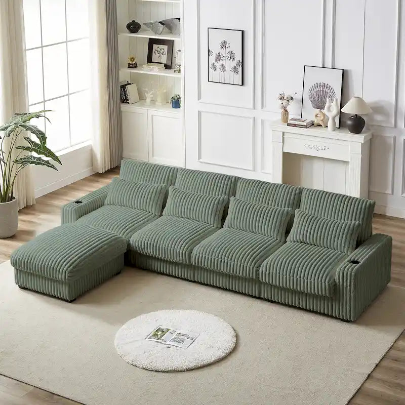 126W Large L-Shaped Corduroy Sofa with USB Charging Port - image 8
