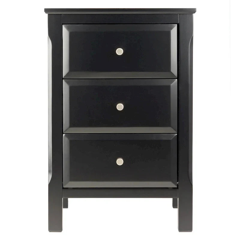 Elegant Black Wooden Nightstand with 3 Generous Storage Drawers - Dimensions: 15.75L x 15.75W x 23.63H - image 1