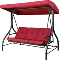 Pirecart 3 Person Patio Porch Swing Outdoor Converting Swing Glider Hammock with Adjustable Canopy, Cushions, Red - image 1