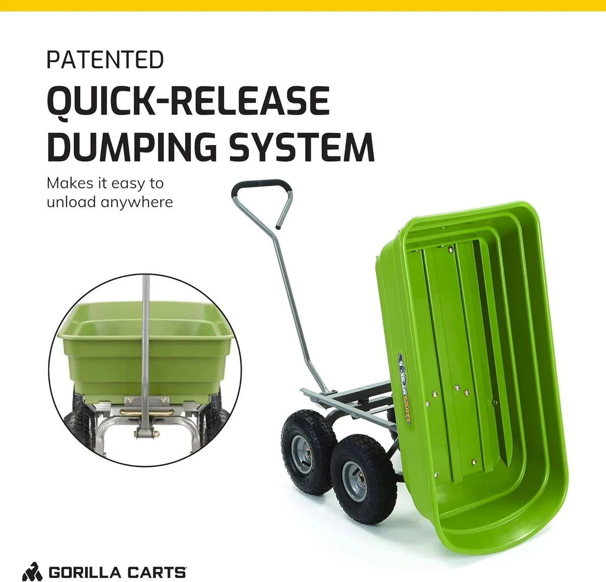 Heavy Duty Poly Utility Dump Wagon Garden Cart w/Pneumatic Tires, 6 Cu Ft - 1200 lb Capacity Outdoor Wheelbarrow for Yard, Landscaping & Gardening, Lawn Tractor or ATV Towable-Gorilla Carts - image 19