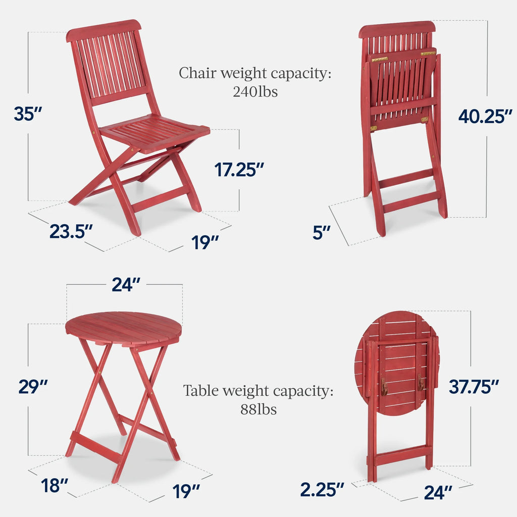 Best Choice Products 3-Piece Acacia Wood Bistro Set, Folding Patio Furniture w/ 2 Chairs, Table - Natural - image 44