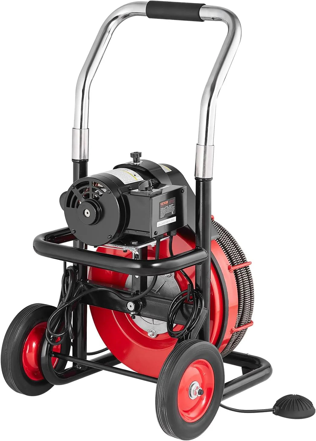 Drain Cleaner Machine 100FT x 1/2 Inch, Auto Feed Sewer Snake Auger on Wheels, 550W Portable Drain Cleaning Machine with 8 Cutters & Air-activated Foot for 2" to 4" Pipes - image 18