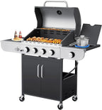 Upgraded 4 Burner BBQ Propane Gas Grill with Cast Iron Grates & Side Stove, 44,000 BTU Stainless Steel Burner Barbecue Grill for Patio, Camping, Outdoor Cooking. - image 2