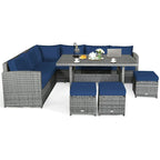 7 Pcs Rattan Patio Dining Furniture Sectional Sofa Set with Dining Table, Ottomans & Cushions - image 27