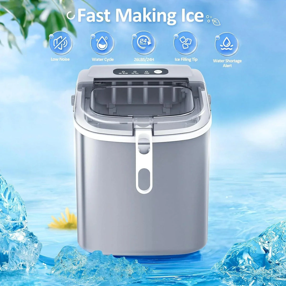 Nugget Ice Makers Countertop, Pebble Ice Machine with Chewable Pellet Ice, 34Lbs/24H, Self-Cleaning, Sonic Ice, One-Click Operation, for Kitchen,Office Stainless Steel Black - image 14