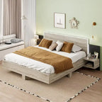 Modern King Size Wooden Floating Bed Frame with Nightstand and LED - Slatted Support Design - image 1